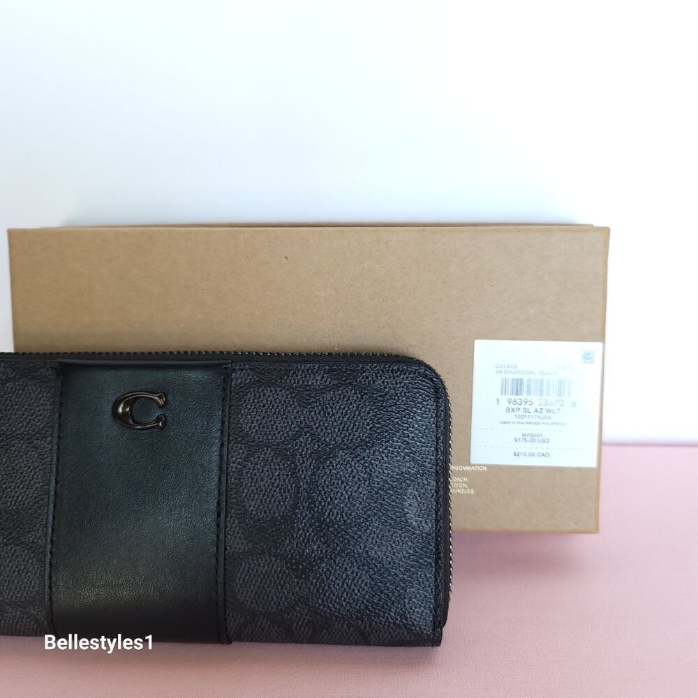 COACH Boxed Slim Accordion Signature Canvas & Leather Wallet w Back-slip pocket⭐ - Picture 16 of 16